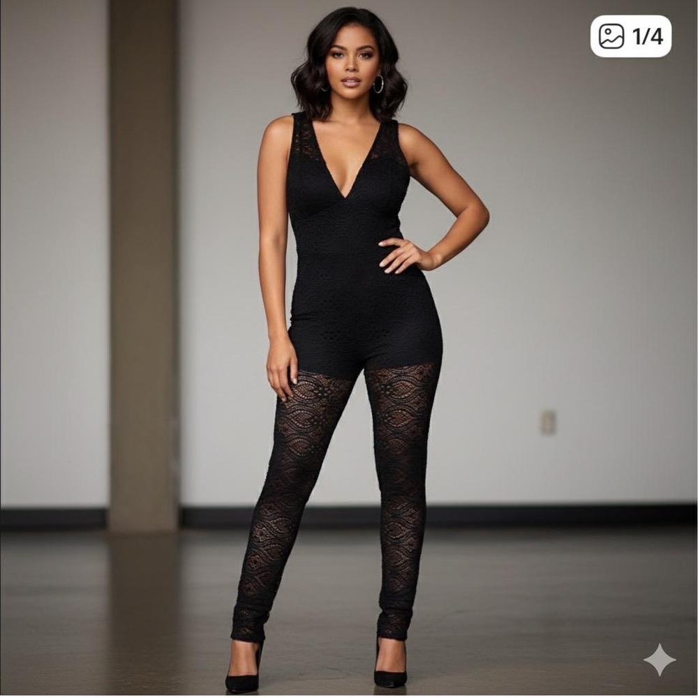 Bebe Black Lace Sexy Jumpsuit A2